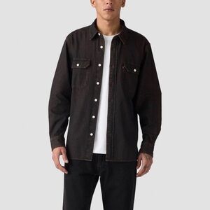 Black Button-Up Denim Shirt Jacket